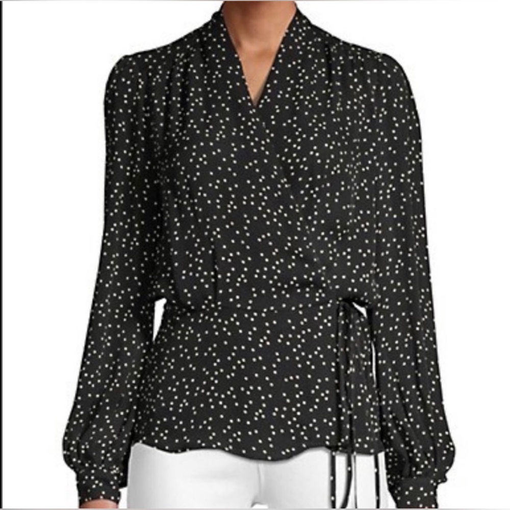L’Agence Polka Dot Silk Wrap Blouse